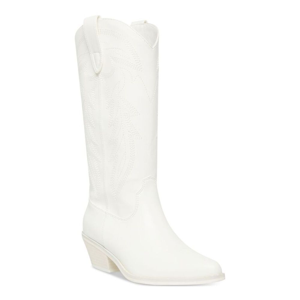 MADDEN GIRL Womens White Tonal Pull Tabs Redford Block Heel Western Boot 9.5 M